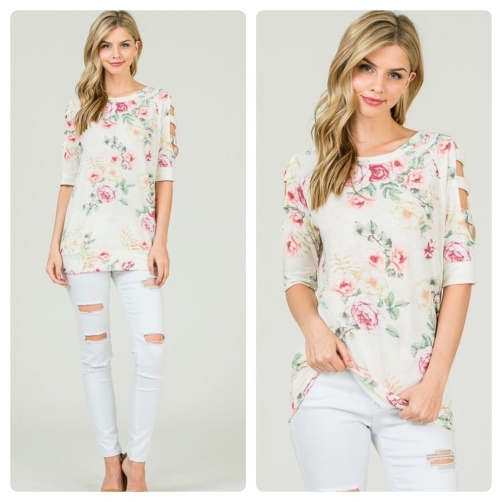 Ladder sleeve floral print top